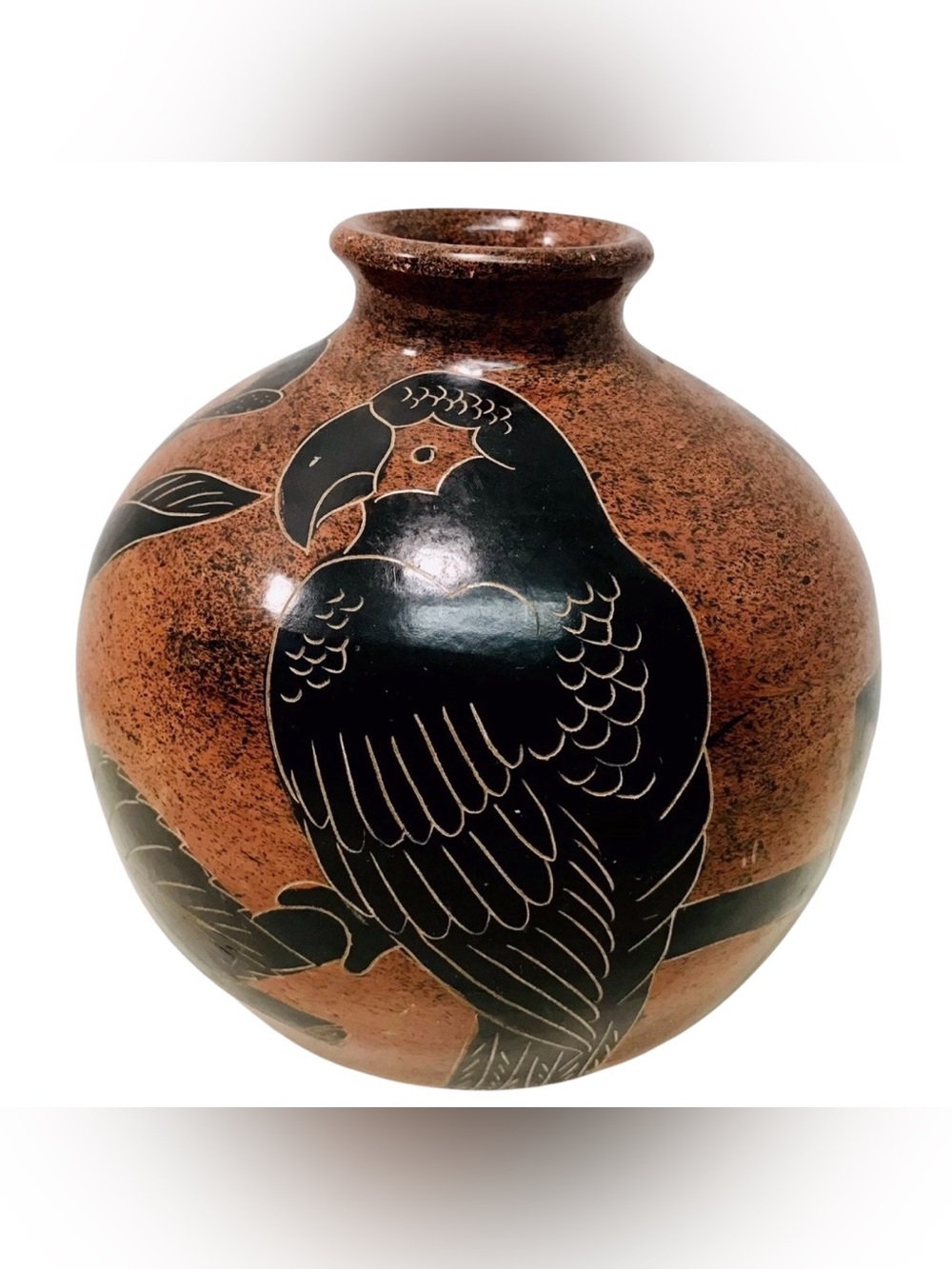 Jose Lopez San Juan de Oriente Parrot Nicaraguan Vase Handmade Artist Signed